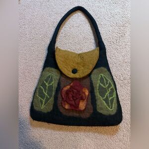 Rising Tide Nepal Felted Wool Purse Handmade Multi Color Floral Shoulder Strap